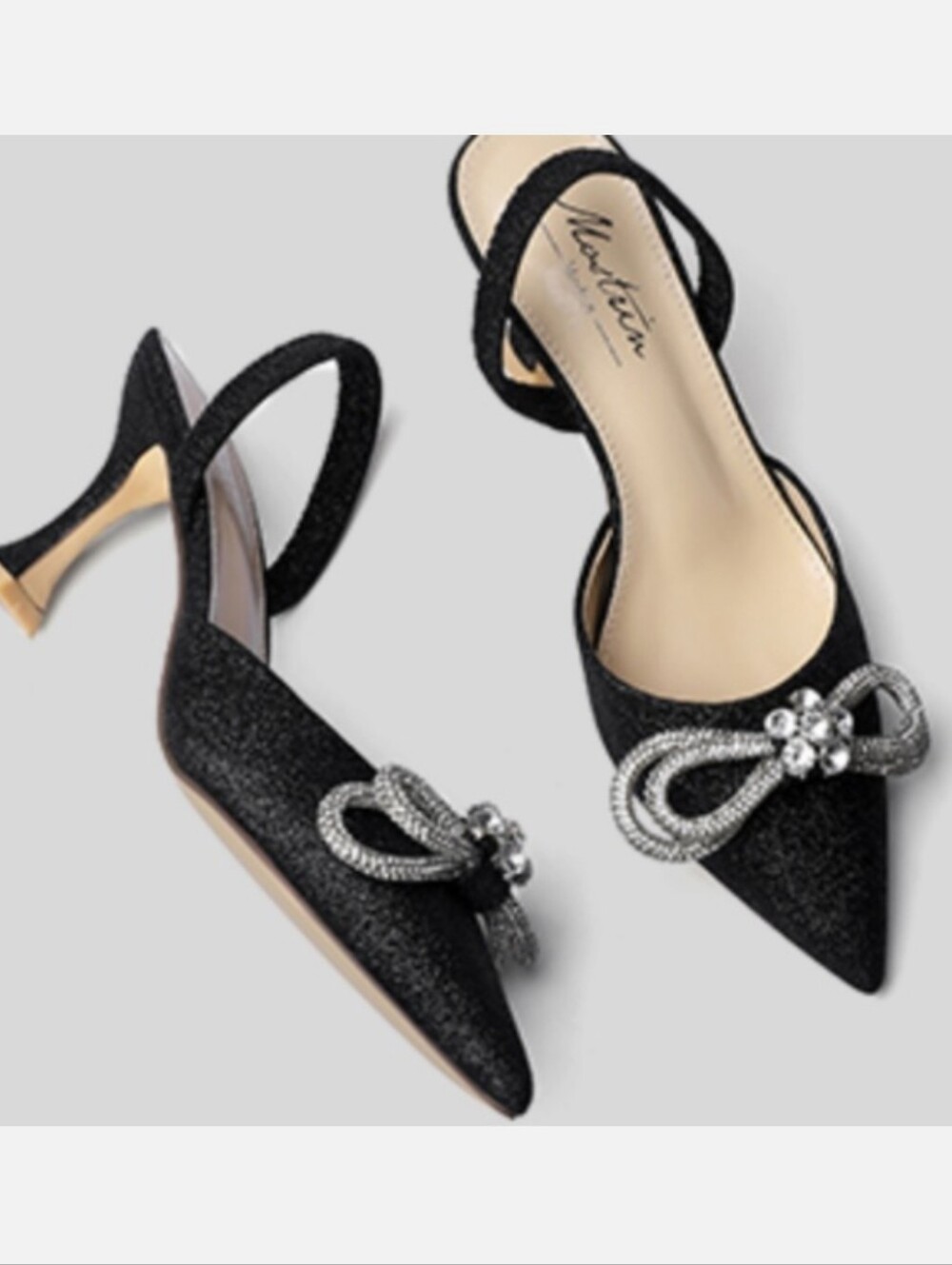 Black Embellished Slingback Pumps with Crystal Bow By Mostrin  Size 8.5